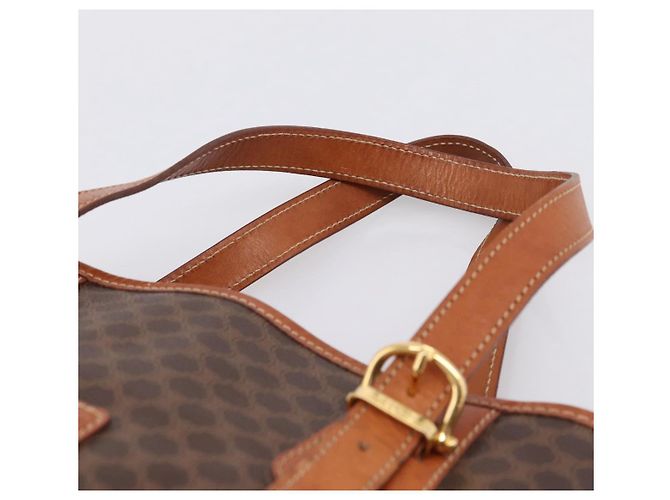 Céline Borsa Tote CELINE Macadam Canvas PVC Pelle Brown Gold Auth 203435A Marrone D'oro - vista 8