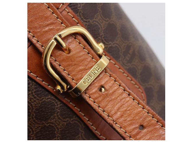 Céline Borsa Tote CELINE Macadam Canvas PVC Pelle Brown Gold Auth 203435A Marrone D'oro - vista 9