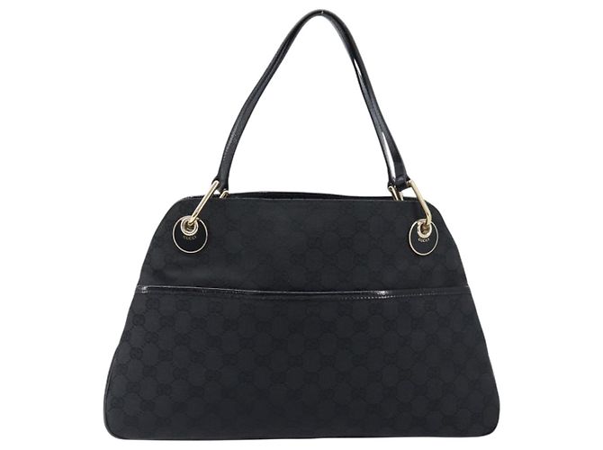 Borsa Tote GUCCI GG Canvas Nero e Oro 121023 Auth 202293A - vista 13