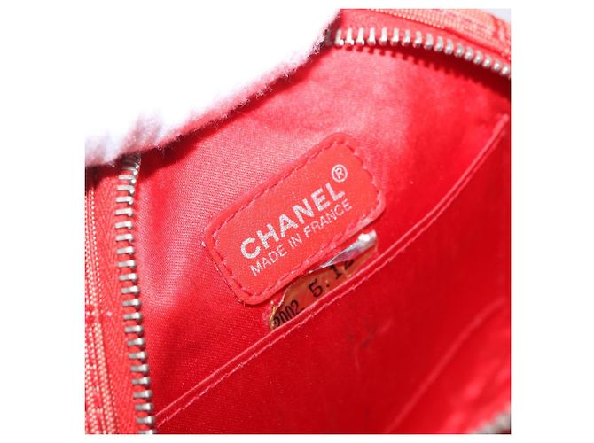 CHANEL New Travel Line Pouch Canvas Red Silver CC Auth 202970 Argento Rosso - vista 10