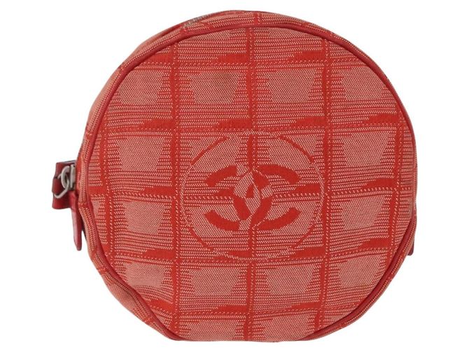 CHANEL New Travel Line Pouch Canvas Red Silver CC Auth 202970 Argento Rosso - vista 13