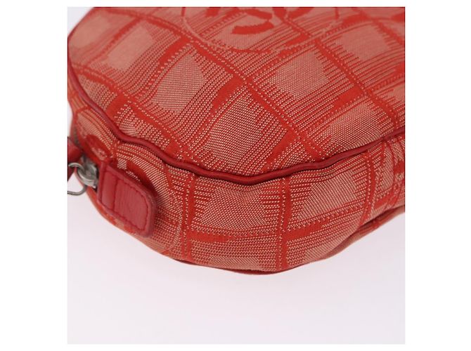 CHANEL New Travel Line Pouch Canvas Red Silver CC Auth 202970 Argento Rosso - vista 14