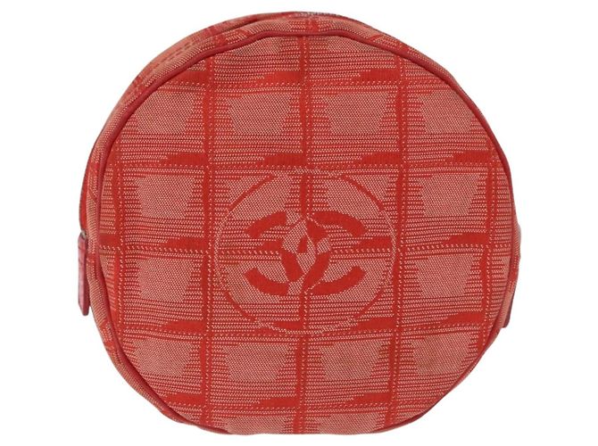 CHANEL New Travel Line Pouch Canvas Red Silver CC Auth 202970 Argento Rosso - vista 3