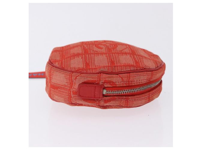 CHANEL New Travel Line Pouch Canvas Red Silver CC Auth 202970 Argento Rosso - vista 4