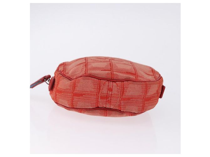 CHANEL New Travel Line Pouch Canvas Red Silver CC Auth 202970 Argento Rosso - vista 5