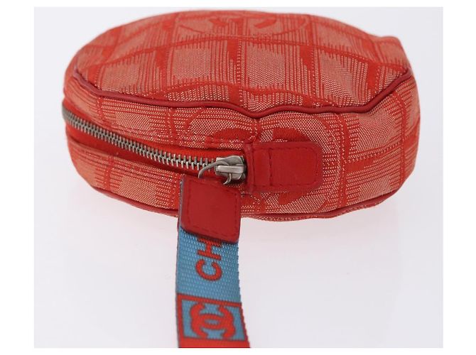 CHANEL New Travel Line Pouch Canvas Red Silver CC Auth 202970 Argento Rosso - vista 6