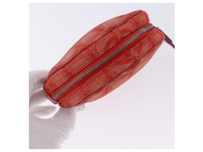 CHANEL New Travel Line Pouch Canvas Red Silver CC Auth 202970 Argento Rosso - vista 7