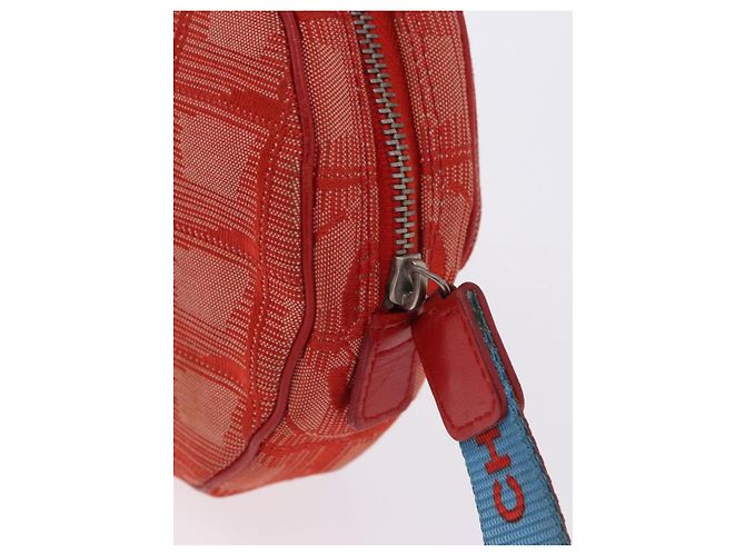 CHANEL New Travel Line Pouch Canvas Red Silver CC Auth 202970 Argento Rosso - vista 9