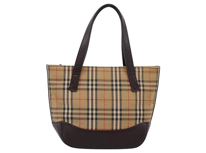 Borsa a mano BURBERRY Nova Check Canvas Beige Gold Auth 202661 D'oro - vista 13