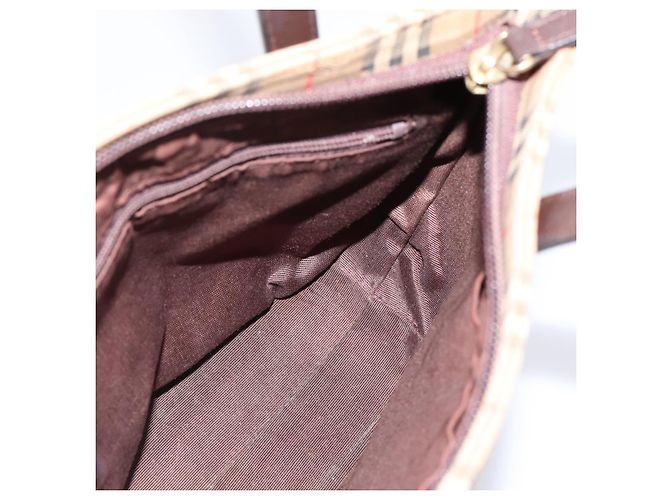 Borsa a mano BURBERRY Nova Check Canvas Beige Gold Auth 202661 D'oro - vista 18