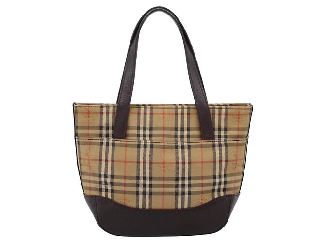 Borsa a mano BURBERRY Nova Check Canvas Beige Gold Auth 202661 D'oro - vista 2