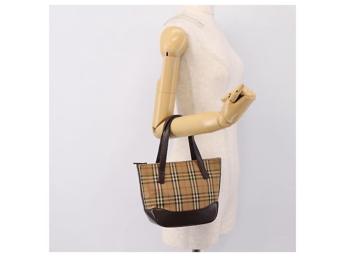 Borsa a mano BURBERRY Nova Check Canvas Beige Gold Auth 202661 D'oro - vista 23