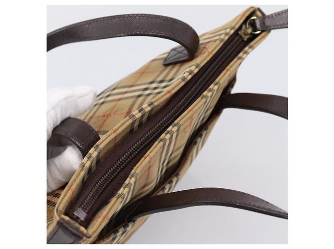 Borsa a mano BURBERRY Nova Check Canvas Beige Gold Auth 202661 D'oro - vista 6