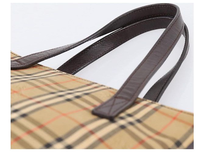 Borsa a mano BURBERRY Nova Check Canvas Beige Gold Auth 202661 D'oro - vista 8