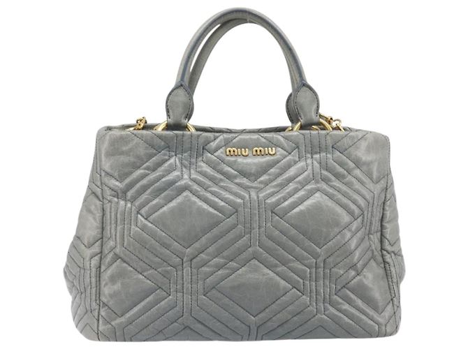 Borsa Miu Miu Vitellolux in pelle 2way Grigio Tono Oro Auth 202588V Marrone - vista 13