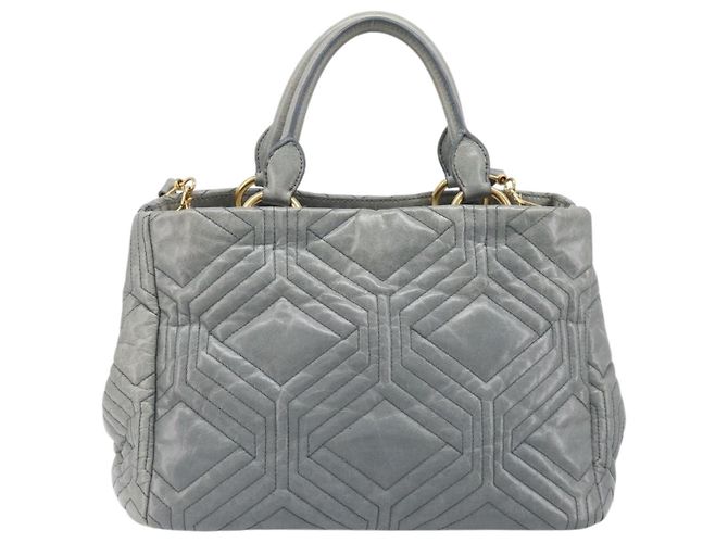 Borsa Miu Miu Vitellolux in pelle 2way Grigio Tono Oro Auth 202588V Marrone - vista 2