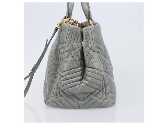 Borsa Miu Miu Vitellolux in pelle 2way Grigio Tono Oro Auth 202588V Marrone - vista 3