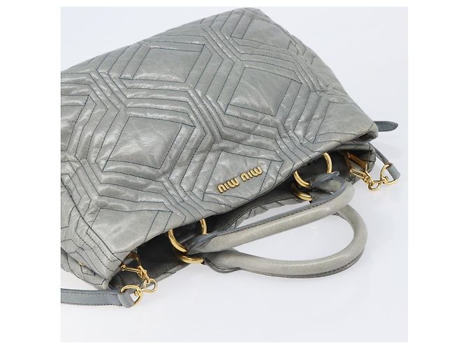 Borsa Miu Miu Vitellolux in pelle 2way Grigio Tono Oro Auth 202588V Marrone - vista 6