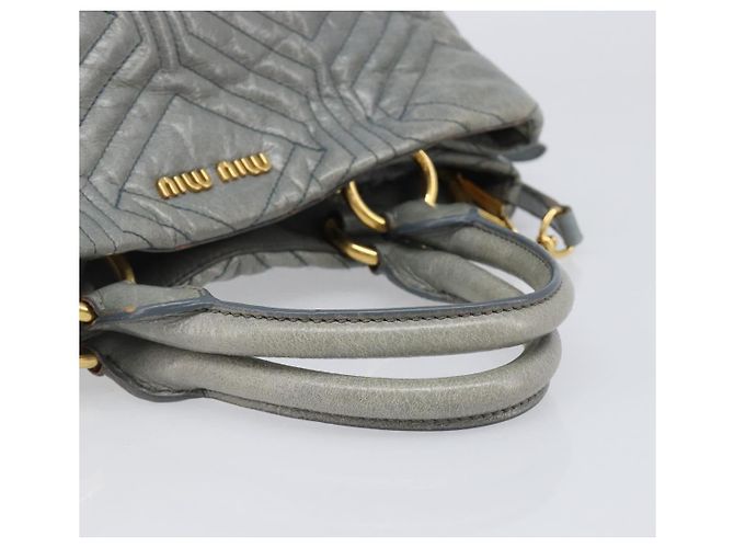 Borsa Miu Miu Vitellolux in pelle 2way Grigio Tono Oro Auth 202588V Marrone - vista 7