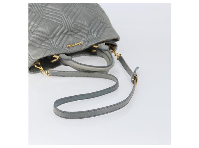 Borsa Miu Miu Vitellolux in pelle 2way Grigio Tono Oro Auth 202588V Marrone - vista 8