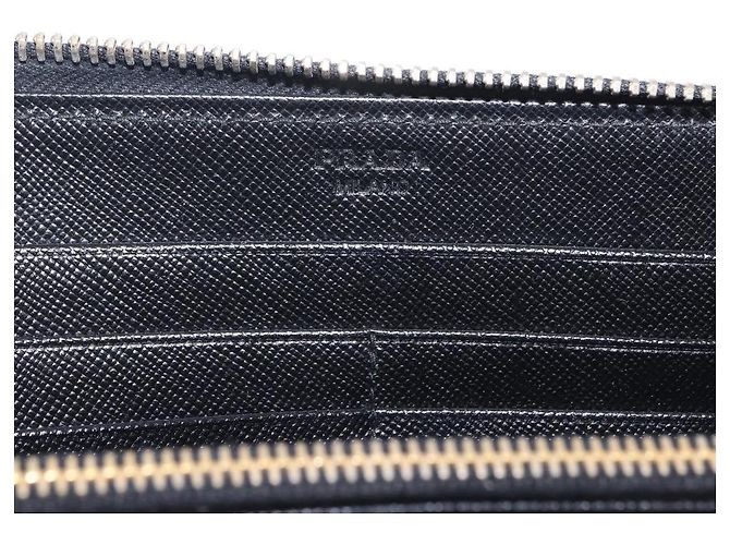 PRADA Lange Geldbörse Saffiano Black Gold Tone Auth 203079 Schwarz - Ansicht 10
