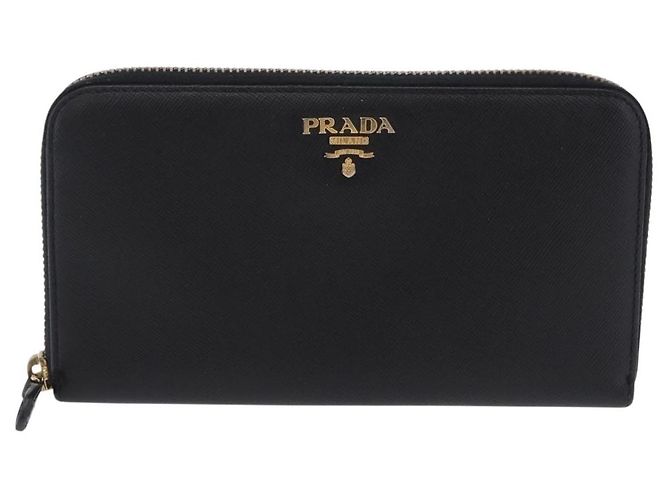 PRADA Lange Geldbörse Saffiano Black Gold Tone Auth 203079 Schwarz - Ansicht 13