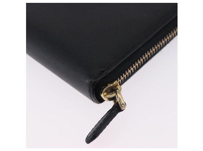 PRADA Lange Geldbörse Saffiano Black Gold Tone Auth 203079 Schwarz - Ansicht 16