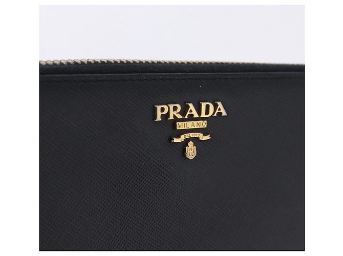 PRADA Lange Geldbörse Saffiano Black Gold Tone Auth 203079 Schwarz - Ansicht 17