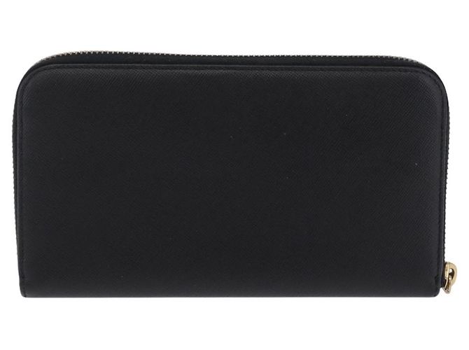 PRADA Lange Geldbörse Saffiano Black Gold Tone Auth 203079 Schwarz - Ansicht 2