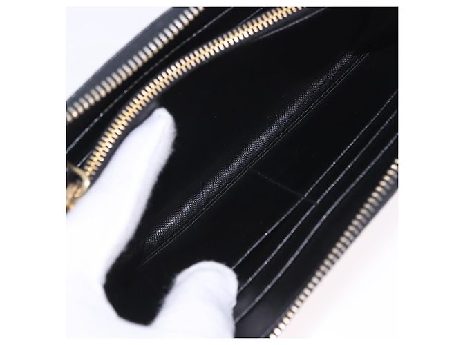 PRADA Lange Geldbörse Saffiano Black Gold Tone Auth 203079 Schwarz - Ansicht 20