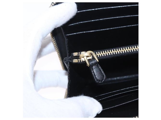 PRADA Lange Geldbörse Saffiano Black Gold Tone Auth 203079 Schwarz - Ansicht 23