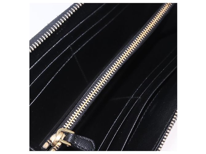 PRADA Lange Geldbörse Saffiano Black Gold Tone Auth 203079 Schwarz - Ansicht 24