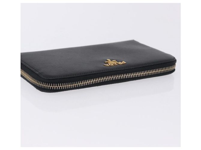 PRADA Lange Geldbörse Saffiano Black Gold Tone Auth 203079 Schwarz - Ansicht 5