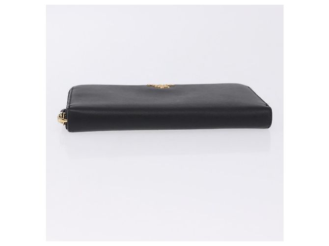 PRADA Lange Geldbörse Saffiano Black Gold Tone Auth 203079 Schwarz - Ansicht 6