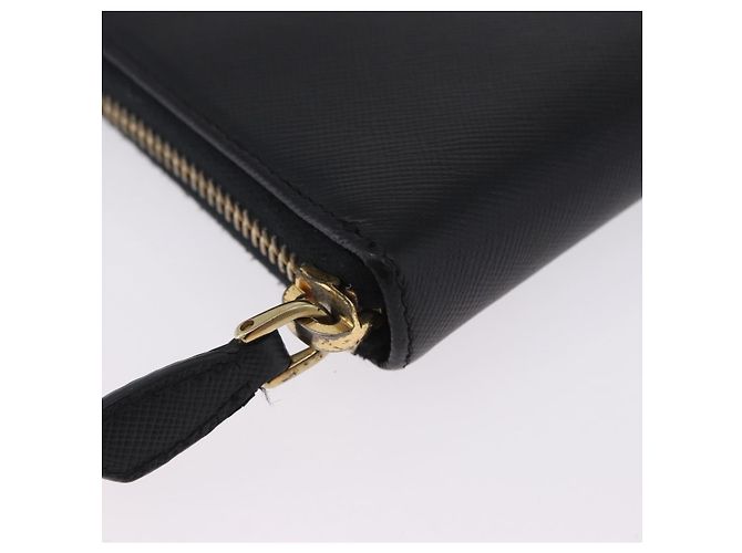 PRADA Lange Geldbörse Saffiano Black Gold Tone Auth 203079 Schwarz - Ansicht 7