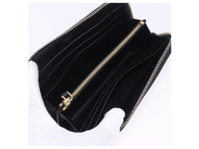 PRADA Lange Geldbörse Saffiano Black Gold Tone Auth 203079 Schwarz - Ansicht 9