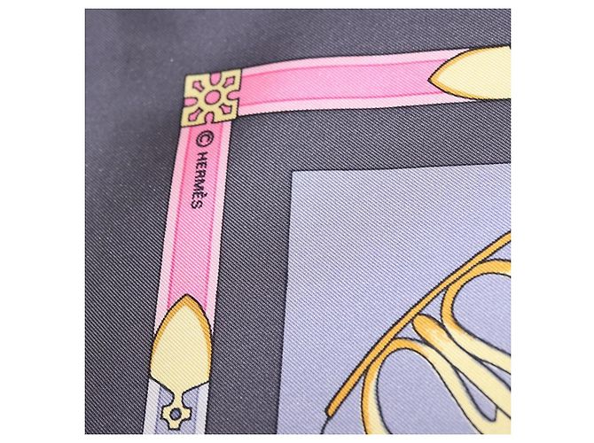 Hermès HERMES Carré 90 Schal "LES MU SEROLLES" Seide Hellblau Auth bs36919 - Ansicht 11