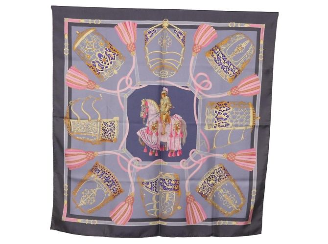 Hermès HERMES Carré 90 Schal "LES MU SEROLLES" Seide Hellblau Auth bs36919 - Ansicht 12