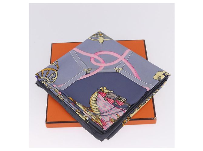 Hermès HERMES Carré 90 Schal "LES MU SEROLLES" Seide Hellblau Auth bs36919 - Ansicht 13
