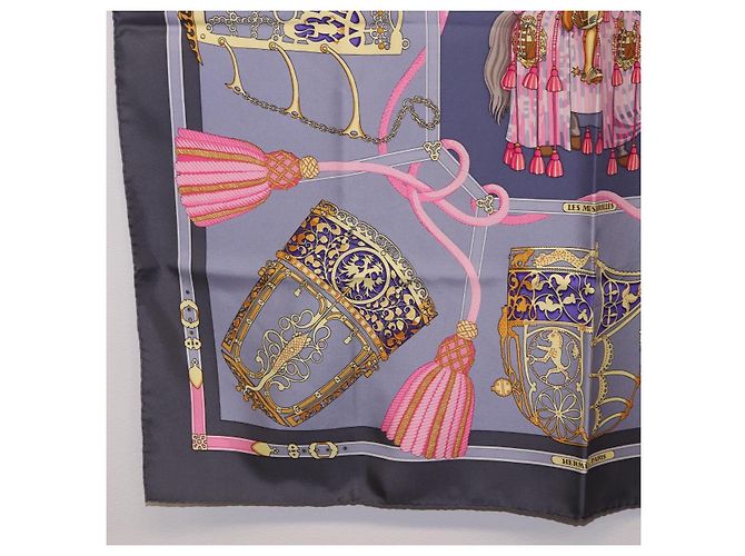 Hermès HERMES Carré 90 Schal "LES MU SEROLLES" Seide Hellblau Auth bs36919 - Ansicht 8
