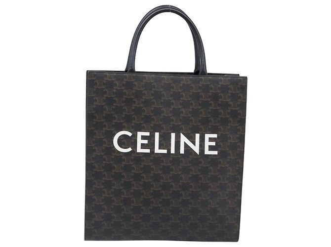 Céline Borsa a Mano CELINE Macadam Vertical Cabas PVC Pelle Marrone Tono Oro Auth 202827A - vista 13