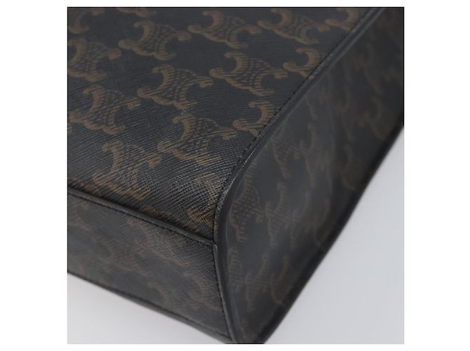 Céline Borsa a Mano CELINE Macadam Vertical Cabas PVC Pelle Marrone Tono Oro Auth 202827A - vista 14