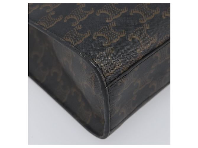 Céline Borsa a Mano CELINE Macadam Vertical Cabas PVC Pelle Marrone Tono Oro Auth 202827A - vista 15