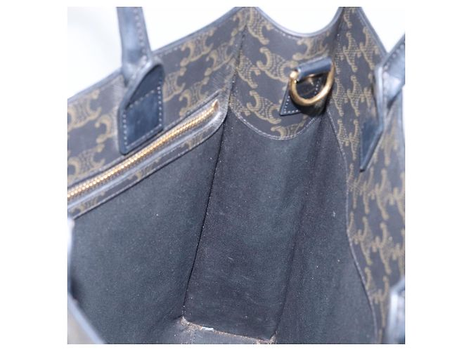 Céline Borsa a Mano CELINE Macadam Vertical Cabas PVC Pelle Marrone Tono Oro Auth 202827A - vista 17