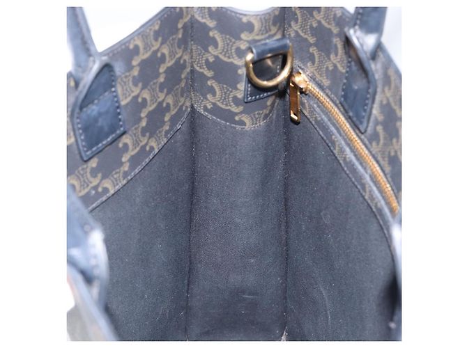 Céline Borsa a Mano CELINE Macadam Vertical Cabas PVC Pelle Marrone Tono Oro Auth 202827A - vista 18