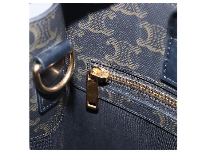 Céline Borsa a Mano CELINE Macadam Vertical Cabas PVC Pelle Marrone Tono Oro Auth 202827A - vista 19