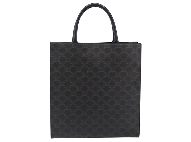 Céline Borsa a Mano CELINE Macadam Vertical Cabas PVC Pelle Marrone Tono Oro Auth 202827A - vista 2
