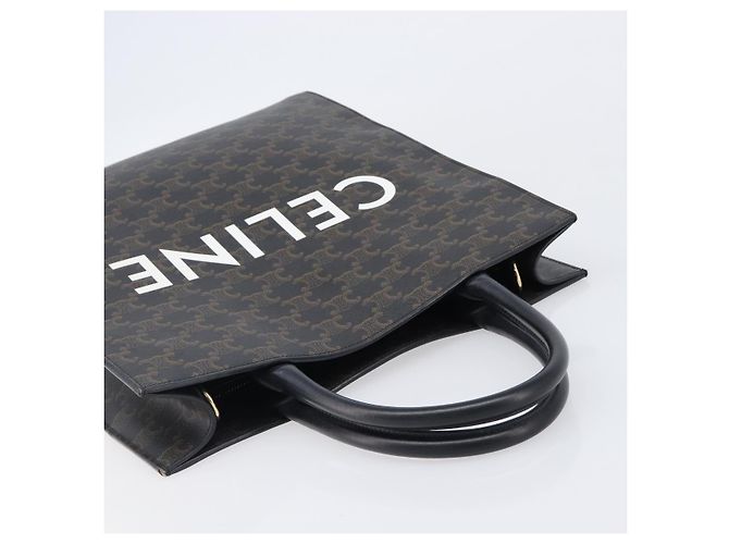 Céline Borsa a Mano CELINE Macadam Vertical Cabas PVC Pelle Marrone Tono Oro Auth 202827A - vista 6