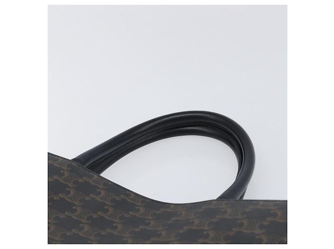 Céline Borsa a Mano CELINE Macadam Vertical Cabas PVC Pelle Marrone Tono Oro Auth 202827A - vista 8