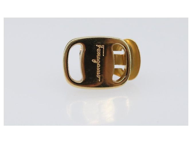 Orecchini Salvatore Ferragamo Vala Metal Gold Tone Auth SW2870 - vista 2